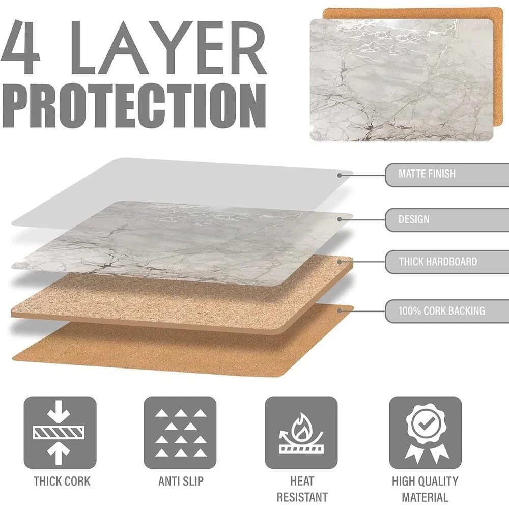 Set of 2 Foiled Granite Thick Cork Heat Resistant Dining Table Placemats 12